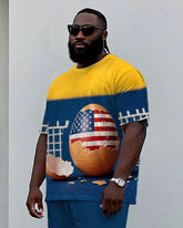 Big Men's Satire Egg USA Splicing Style Casual Short Sleeve T-Shirt Shorts Set
